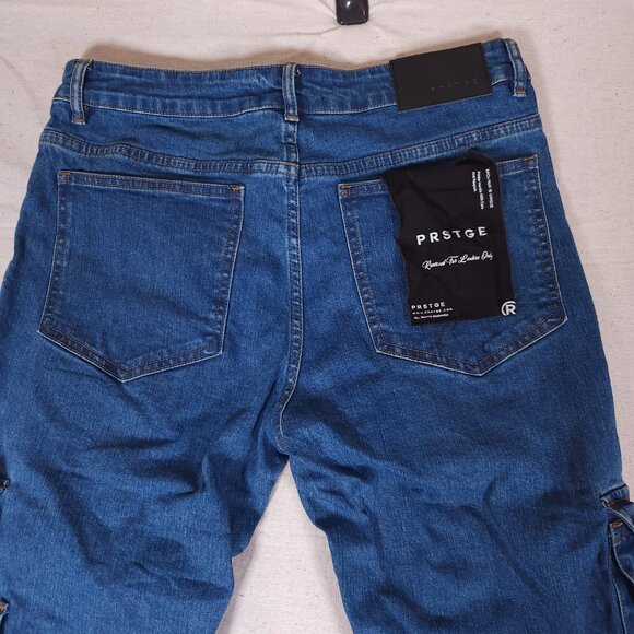 PRSTGE Cargo Snap and Zip Blue Jeans Mens Size 32 Denim Pants Streetwear - Picture 12 of 16